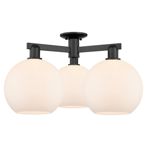 Innovations Athens 28in 3-Light Semi-Flush Mount | Industrial Matte Black Steel and Matte White Glass | Kitchen & Hallway | 27.5 | Model 716-3F-BK-G121-10