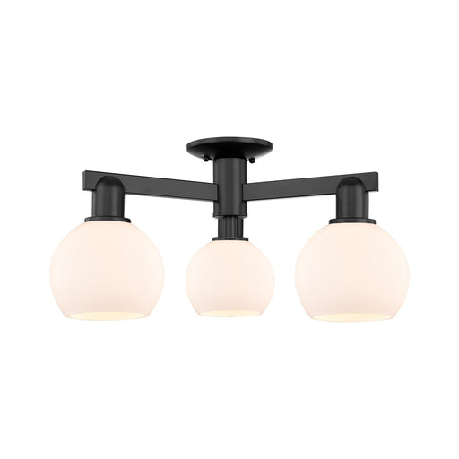 Innovations Athens 23in 3-Light Semi-Flush Mount | Industrial Matte Black Steel and Matte White Glass | Entryway & Hallway | Model 716-3F-BK-G121-6