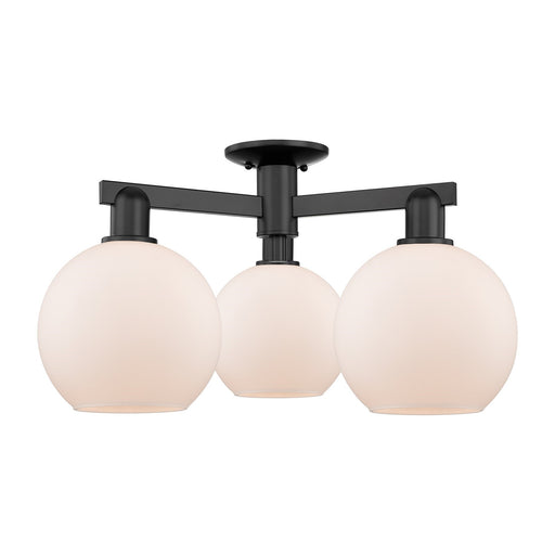 Innovations Athens 26in 3-Light Semi-Flush Mount | Industrial Matte Black Steel and Matte White Glass | Kitchen & Hallway | 25.5 | Model 716-3F-BK-G121-8