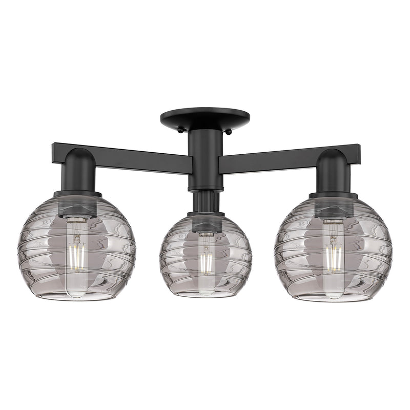 Innovations Athens Deco Swirl 23in 3-Light Semi-Flush Mount | Industrial Matte Black Steel and Light Smoke Glass | Entryway & | Model 716-3F-BK-G1213-6SM