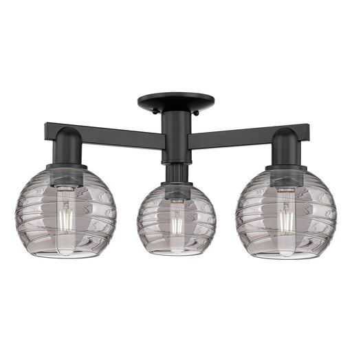 Innovations Athens Deco Swirl 23in 3-Light Semi-Flush Mount | Industrial Matte Black Steel and Light Smoke Glass | Entryway & | Model 716-3F-BK-G1213-6SM