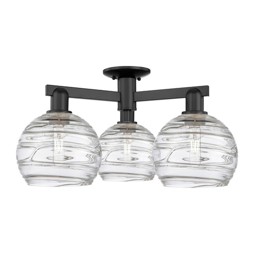 Innovations Athens Deco Swirl 26in 3-Light Semi-Flush Mount | Industrial Matte Black Steel and Clear Glass | Entryway & | Model 716-3F-BK-G1213-8CL