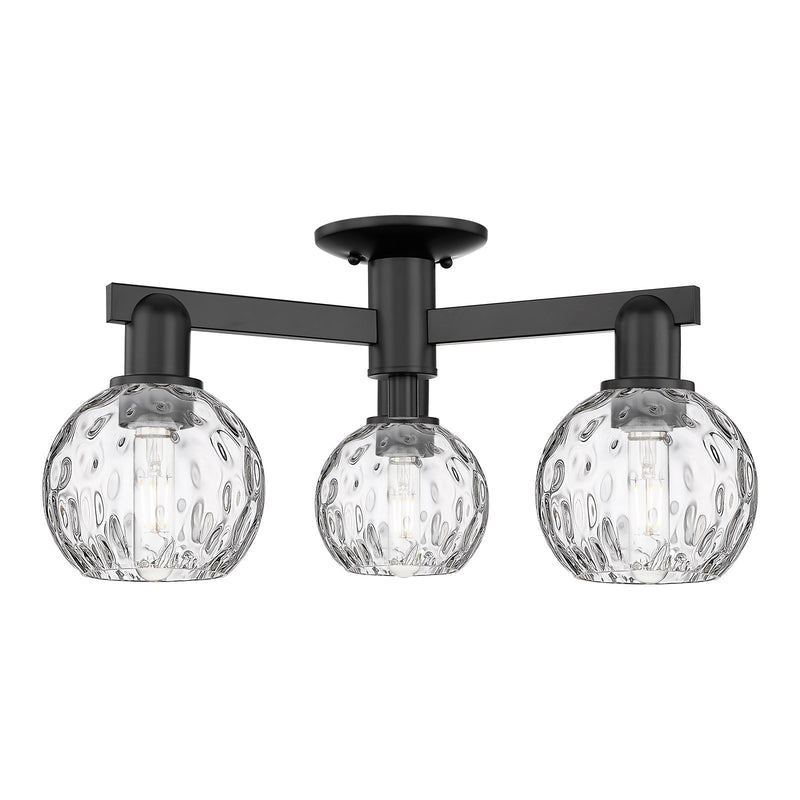 Innovations Athens Water Glass 24in 3-Light Semi-Flush Mount | Industrial Matte Black Steel and Clear Glass | Living Room & | Model 716-3F-BK-G1215-6