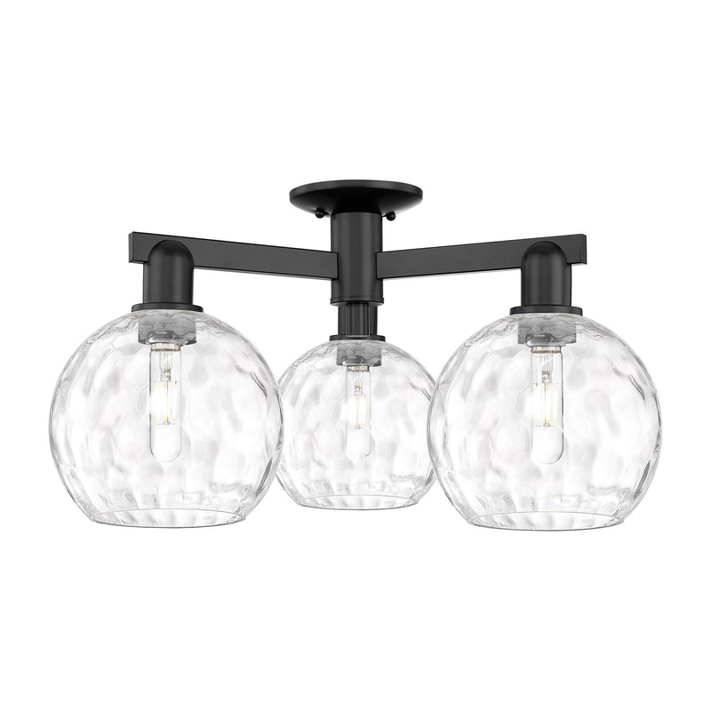 Innovations Athens Water Glass 26in 3-Light Semi-Flush Mount | Industrial Matte Black Steel and Clear Glass | Entryway & Hallway | Model 716-3F-BK-G1215-8