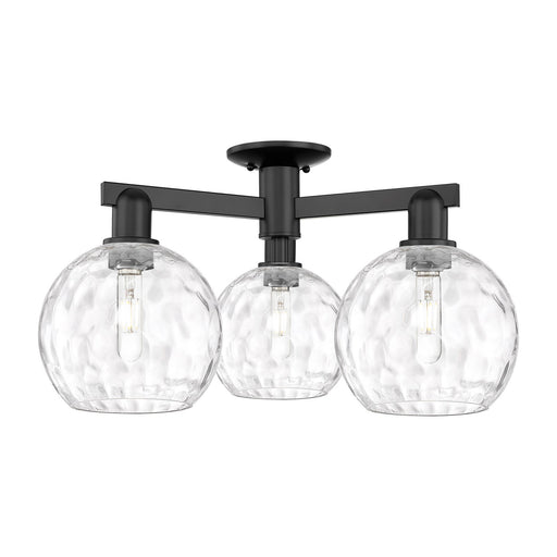 Innovations Athens Water Glass 26in 3-Light Semi-Flush Mount | Industrial Matte Black Steel and Clear Glass | Entryway & Hallway | Model 716-3F-BK-G1215-8