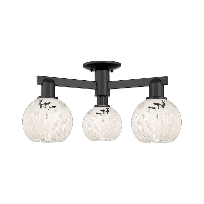 Innovations Lighting Arcadia 24in 3-Light Semi-Flush Mount | Industrial Matte Black Steel and White Mouchette Glass | Kitchen | Model 716-3F-BK-G1216-6WM