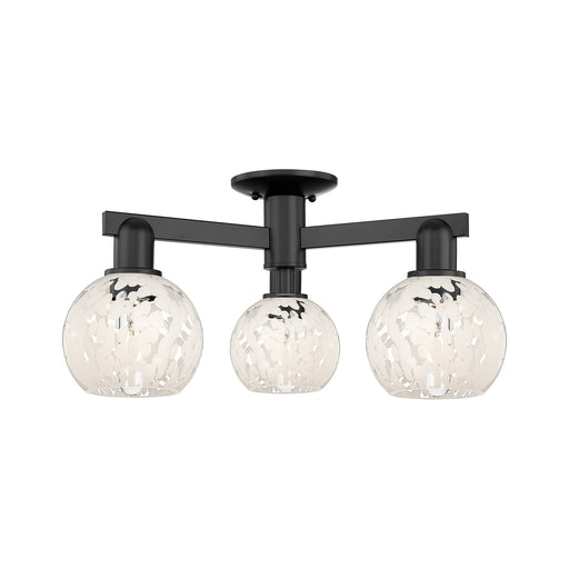 Innovations Lighting Arcadia 24in 3-Light Semi-Flush Mount | Industrial Matte Black Steel and White Mouchette Glass | Kitchen | Model 716-3F-BK-G1216-6WM