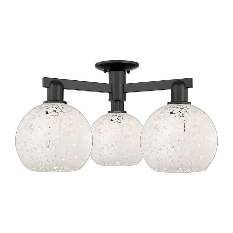 Innovations Lighting Arcadia 26in 3-Light Semi-Flush Mount | Industrial Matte Black Steel and White Mouchette Glass | Entryway | Model 716-3F-BK-G1216-8WM