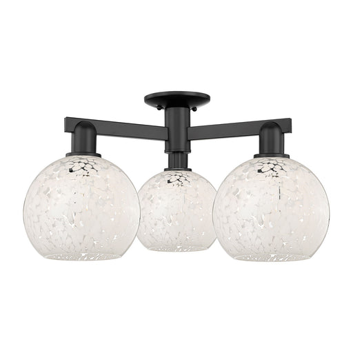 Innovations Lighting Arcadia 26in 3-Light Semi-Flush Mount | Industrial Matte Black Steel and White Mouchette Glass | Entryway | Model 716-3F-BK-G1216-8WM