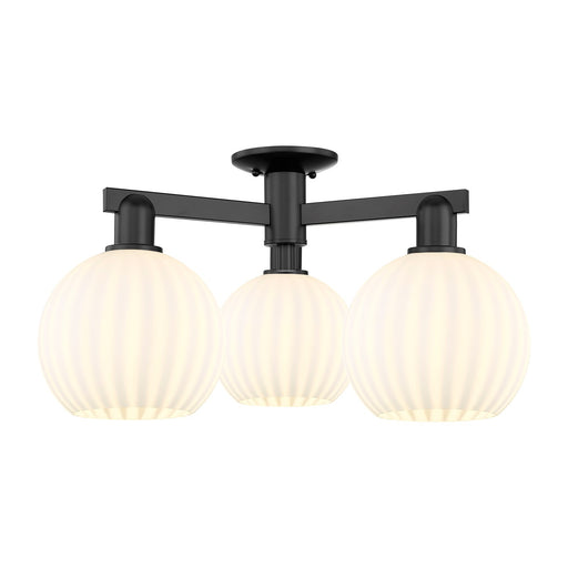 Innovations Lighting White Venetian 26in 3-Light Semi-Flush | Industrial Matte Black and White Venetian Glass | Entryway & | Model 716-3F-BK-G1217-8WV