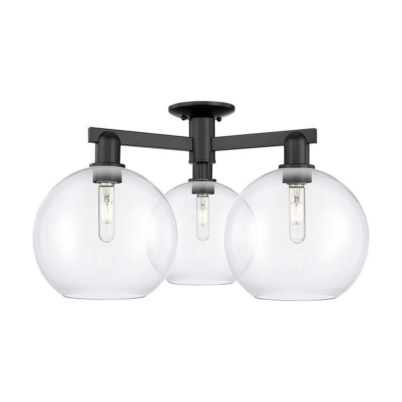 Innovations Athens 28in 3-Light Semi-Flush Mount | Industrial Matte Black Steel and Clear Glass | Entryway & Hallway Lighting | Model 716-3F-BK-G122-10
