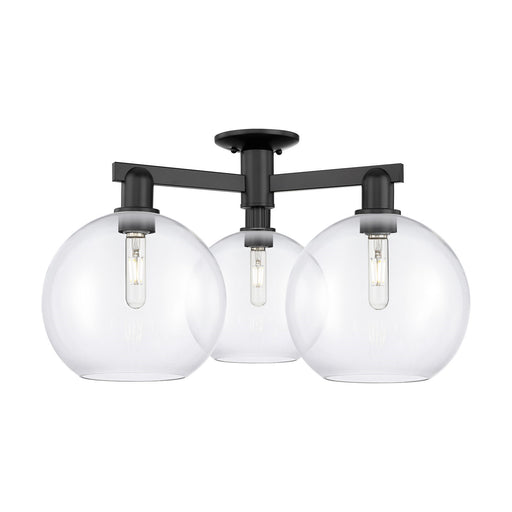 Innovations Athens 28in 3-Light Semi-Flush Mount | Industrial Matte Black Steel and Clear Glass | Entryway & Hallway Lighting | Model 716-3F-BK-G122-10