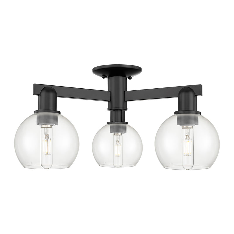 Innovations Athens 23in 3-Light Semi-Flush Mount | Industrial Matte Black Steel and Clear Glass | Entryway & Hallway | 23.38 x | Model 716-3F-BK-G122-6