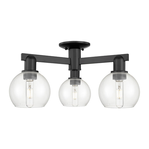 Innovations Athens 23in 3-Light Semi-Flush Mount | Industrial Matte Black Steel and Clear Glass | Entryway & Hallway | 23.38 x | Model 716-3F-BK-G122-6