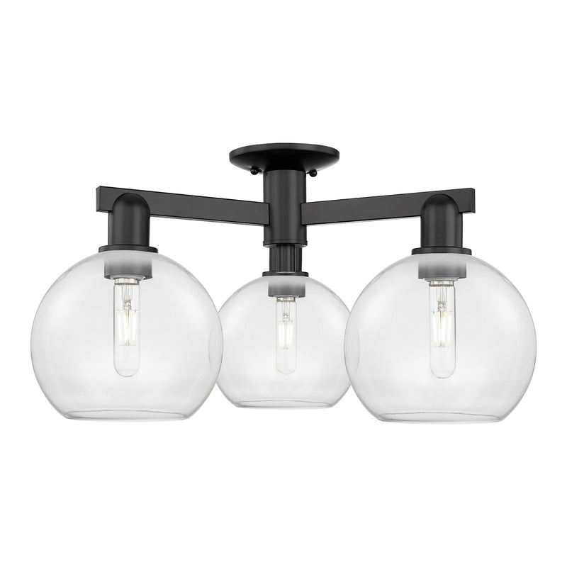 Innovations Athens 26in 3-Light Semi-Flush Mount | Industrial Matte Black Steel and Clear Glass | Living Room & Entryway | 25.5 x | Model 716-3F-BK-G122-8