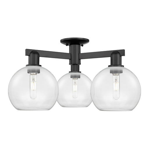 Innovations Athens 26in 3-Light Semi-Flush Mount | Industrial Matte Black Steel and Clear Glass | Living Room & Entryway | 25.5 x | Model 716-3F-BK-G122-8