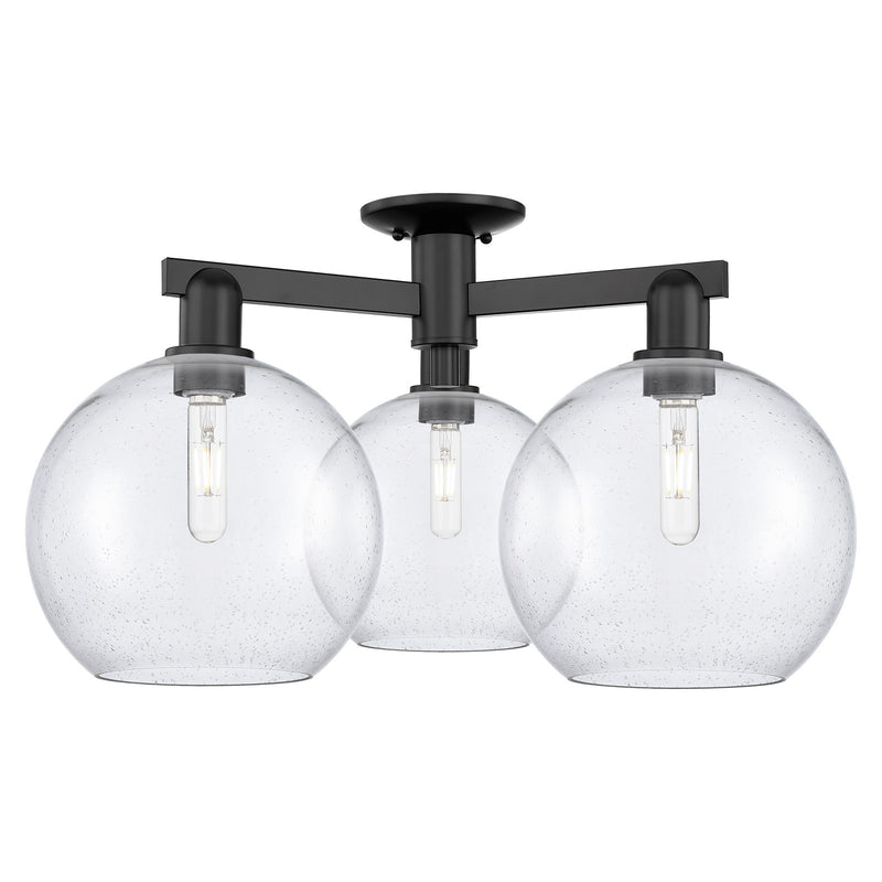 Innovations Athens 28in 3-Light Semi-Flush Mount | Industrial Matte Black Steel and Seedy Glass | Living Room & Entryway | 27.5 | Model 716-3F-BK-G124-10