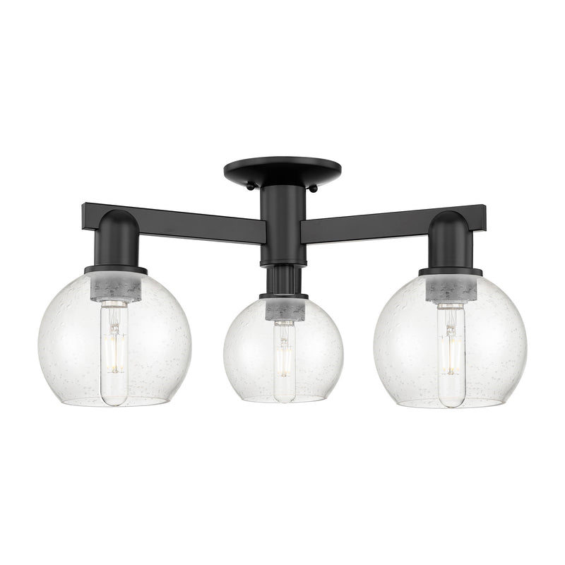 Innovations Athens 23in 3-Light Semi-Flush Mount | Industrial Matte Black Steel and Seedy Glass | Entryway & Hallway | 23.38 x | Model 716-3F-BK-G124-6