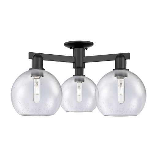 Innovations Athens 26in 3-Light Semi-Flush Mount | Industrial Matte Black Steel and Seedy Glass | Damp-Rated Entryway & Hallway | Model 716-3F-BK-G124-8