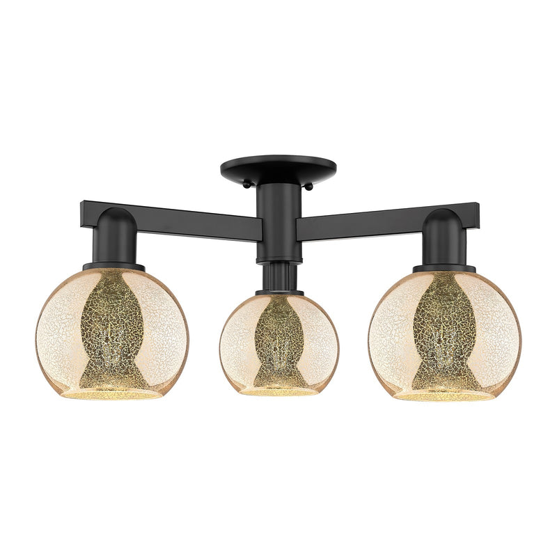 Innovations Athens 23in 3-Light Semi-Flush Mount | Industrial Matte Black Steel and Mercury Glass | Entryway & Hallway | 23.38 x | Model 716-3F-BK-G128-6