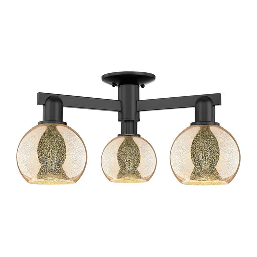 Innovations Athens 23in 3-Light Semi-Flush Mount | Industrial Matte Black Steel and Mercury Glass | Entryway & Hallway | 23.38 x | Model 716-3F-BK-G128-6
