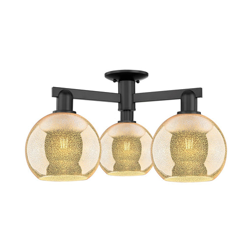 Innovations Athens 26in 3-Light Semi-Flush Mount | Industrial Matte Black Steel and Mercury Glass | Living Room & Dining Room | Model 716-3F-BK-G128-8