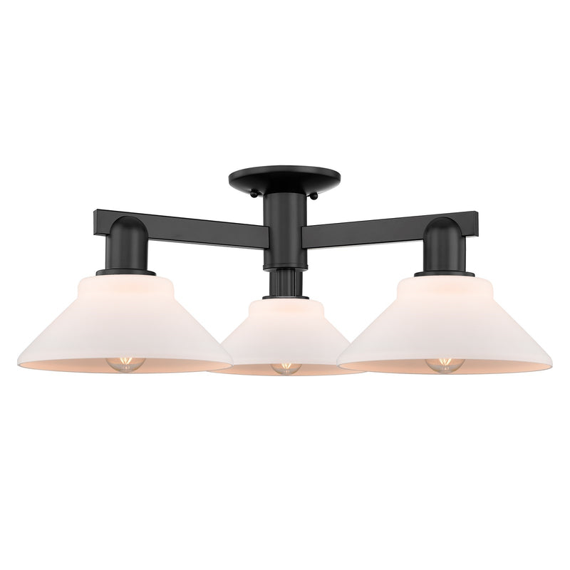 Innovations Orwell 26in 3-Light Semi-Flush Mount | Industrial Matte Black Steel and Matte White Glass | Living Room & Dining Room | Model 716-3F-BK-G131