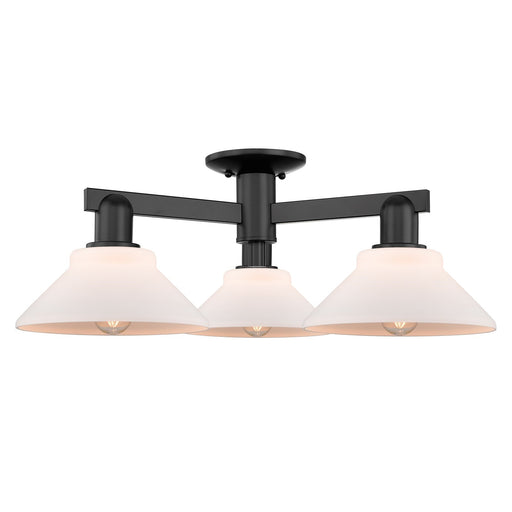 Innovations Orwell 26in 3-Light Semi-Flush Mount | Industrial Matte Black Steel and Matte White Glass | Living Room & Dining Room | Model 716-3F-BK-G131