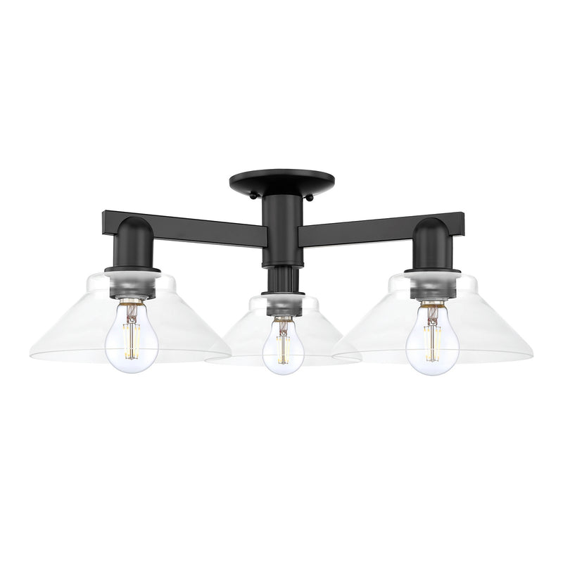 Innovations Orwell 26in 3-Light Semi-Flush Mount | Industrial Matte Black Steel and Clear Glass | Entryway & Hallway | 25.88 x | Model 716-3F-BK-G132