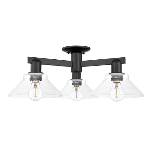 Innovations Orwell 26in 3-Light Semi-Flush Mount | Industrial Matte Black Steel and Clear Glass | Entryway & Hallway | 25.88 x | Model 716-3F-BK-G132