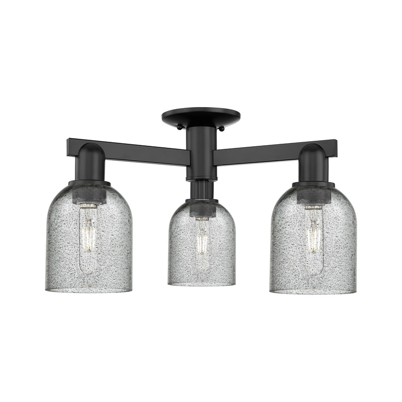 Innovations Caledonia 22.5in 3-Light Semi-Flush Mount | Industrial Matte Black Steel and Charcoal Glass | Living Room, Bedroom & | Model 716-3F-BK-G257