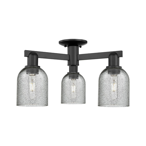 Innovations Caledonia 22.5in 3-Light Semi-Flush Mount | Industrial Matte Black Steel and Charcoal Glass | Living Room, Bedroom & | Model 716-3F-BK-G257