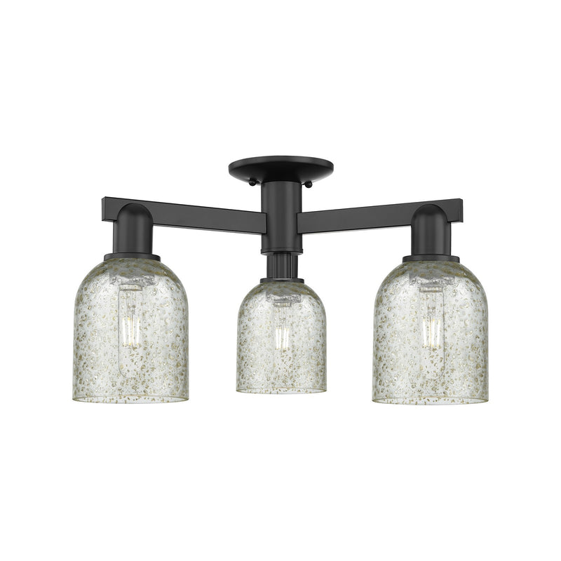 Innovations Caledonia 23in 3-Light Semi-Flush Mount | Industrial Matte Black Steel and Mica Glass | Living Room & Bedroom | 22.5 x | Model 716-3F-BK-G259
