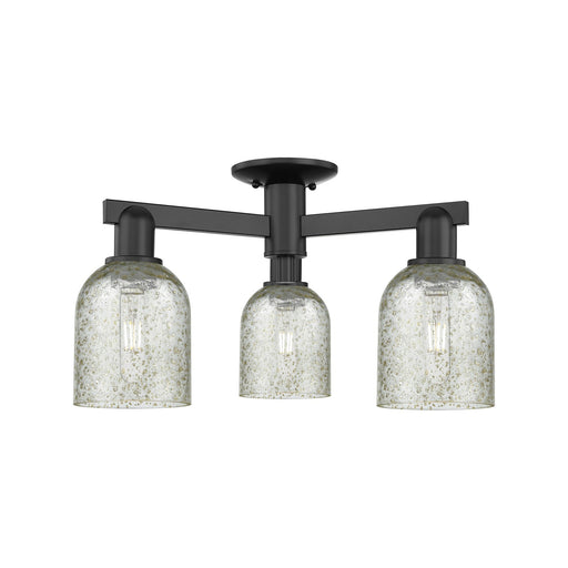 Innovations Caledonia 23in 3-Light Semi-Flush Mount | Industrial Matte Black Steel and Mica Glass | Living Room & Bedroom | 22.5 x | Model 716-3F-BK-G259
