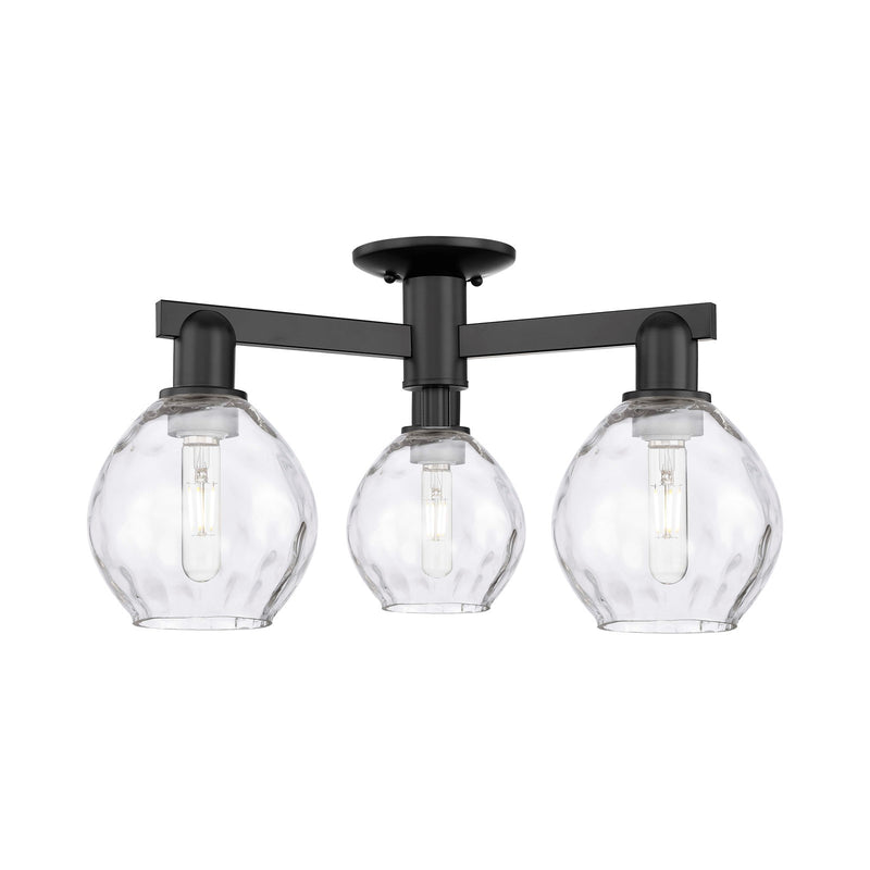Innovations Waverly 24in 3-Light Semi-Flush Mount | Industrial Matte Black Steel and Clear Glass | Living Room & Entryway | 23.5 x | Model 716-3F-BK-G362