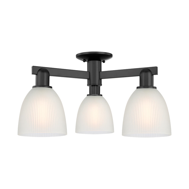 Innovations Castile 24in 3-Light Semi-Flush Mount | Industrial Modern Contempo Matte Black Steel and White Glass | Kitchen & | Model 716-3F-BK-G381