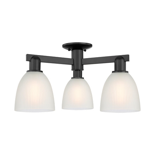 Innovations Castile 24in 3-Light Semi-Flush Mount | Industrial Modern Contempo Matte Black Steel and White Glass | Kitchen & | Model 716-3F-BK-G381