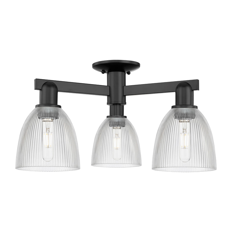 Innovations Castile 24in 3-Light Semi-Flush Mount | Industrial Matte Black Steel and Clear Glass | Damp-Rated Entryway & Hallway | Model 716-3F-BK-G382