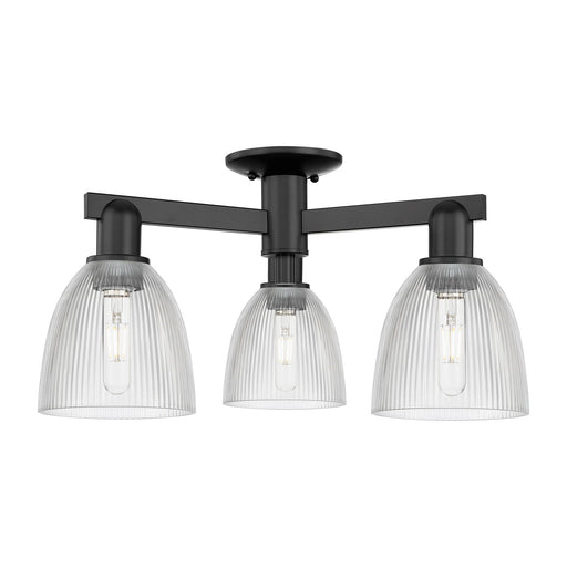 Innovations Castile 24in 3-Light Semi-Flush Mount | Industrial Matte Black Steel and Clear Glass | Damp-Rated Entryway & Hallway | Model 716-3F-BK-G382