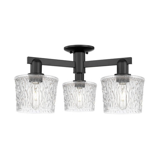 Innovations Niagara 24in 3-Light Semi-Flush Mount | Industrial Matte Black Steel and Clear Glass | Damp-Rated Living Room & | Model 716-3F-BK-G402
