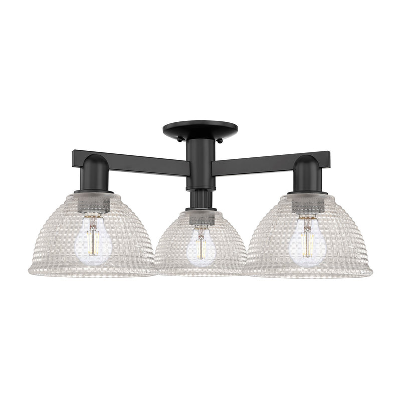 Innovations Arietta 26in 3-Light Semi-Flush Mount | Industrial Matte Black Steel and Clear Glass | Damp-Rated Entryway & Hallway | Model 716-3F-BK-G422