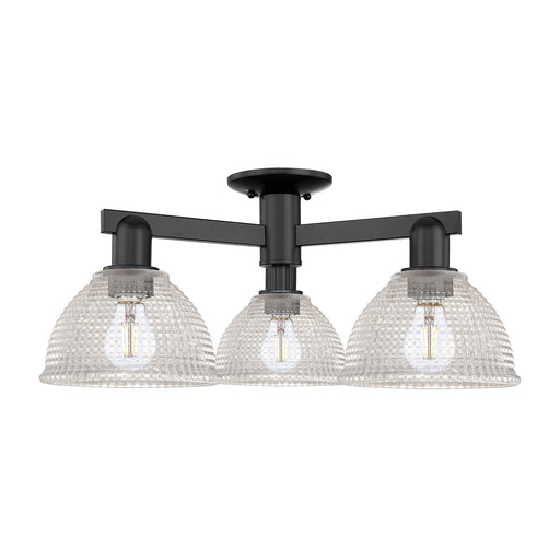 Innovations Arietta 26in 3-Light Semi-Flush Mount | Industrial Matte Black Steel and Clear Glass | Damp-Rated Entryway & Hallway | Model 716-3F-BK-G422