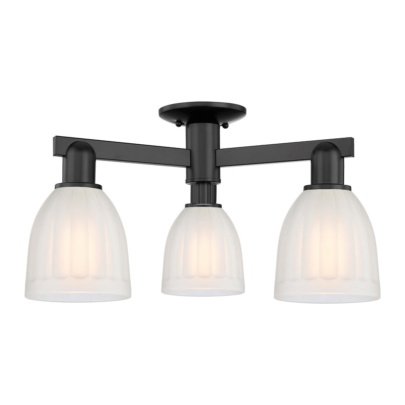 Innovations Brookfield 23in 3-Light Semi-Flush Mount | Industrial Matte Black Steel and White Frosted Ribbed Glass | Entryway & | Model 716-3F-BK-G441