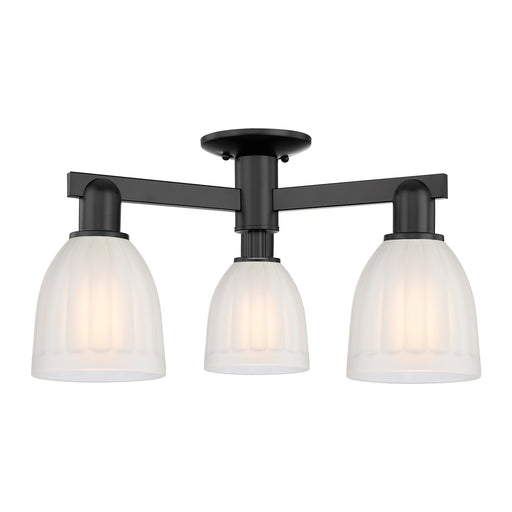 Innovations Brookfield 23in 3-Light Semi-Flush Mount | Industrial Matte Black Steel and White Frosted Ribbed Glass | Entryway & | Model 716-3F-BK-G441