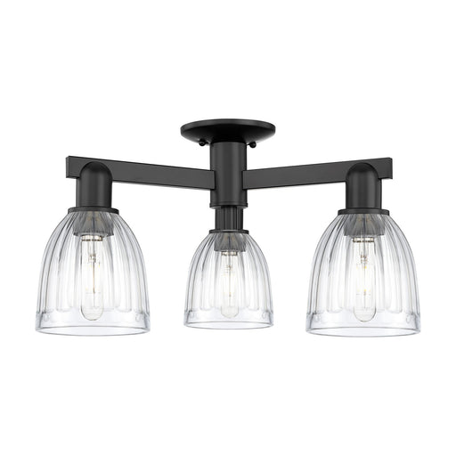 Innovations Brookfield 23.25in 3-Light Semi-Flush Mount | Industrial Matte Black Steel and Clear Ribbed Glass | Entryway & Hallway | Model 716-3F-BK-G442