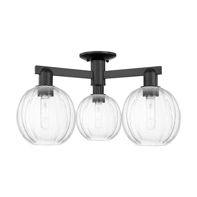 Innovations Preston 3Lt 25" Globe Semi-Flush, Black/Clear - 716-3F-BK-G458-7CL