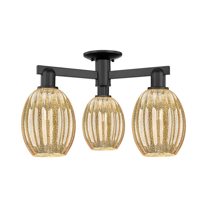 Innovations Preston 3Lt 24" Bulb Semi-Flush, Black/Mercury - 716-3F-BK-G459-6ME