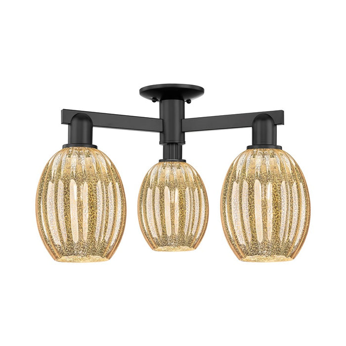 Innovations Preston 3Lt 24" Bulb Semi-Flush, Black/Mercury - 716-3F-BK-G459-6ME