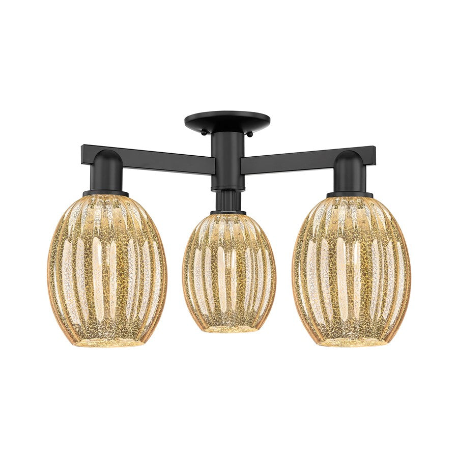 Innovations Preston 3Lt 24" Bulb Semi-Flush, Black/Mercury - 716-3F-BK-G459-6ME