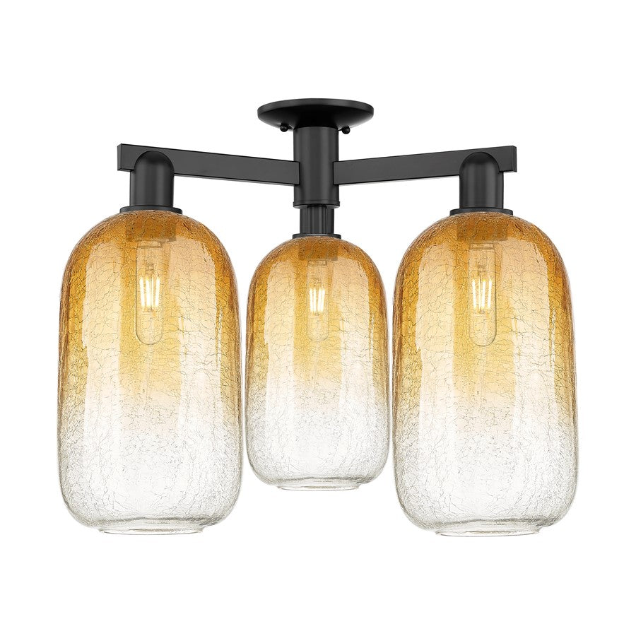 Innovations Brookhaven Cloche 3Lt 25" Semi-Flush, BK/AM - 716-3F-BK-G482-7AM